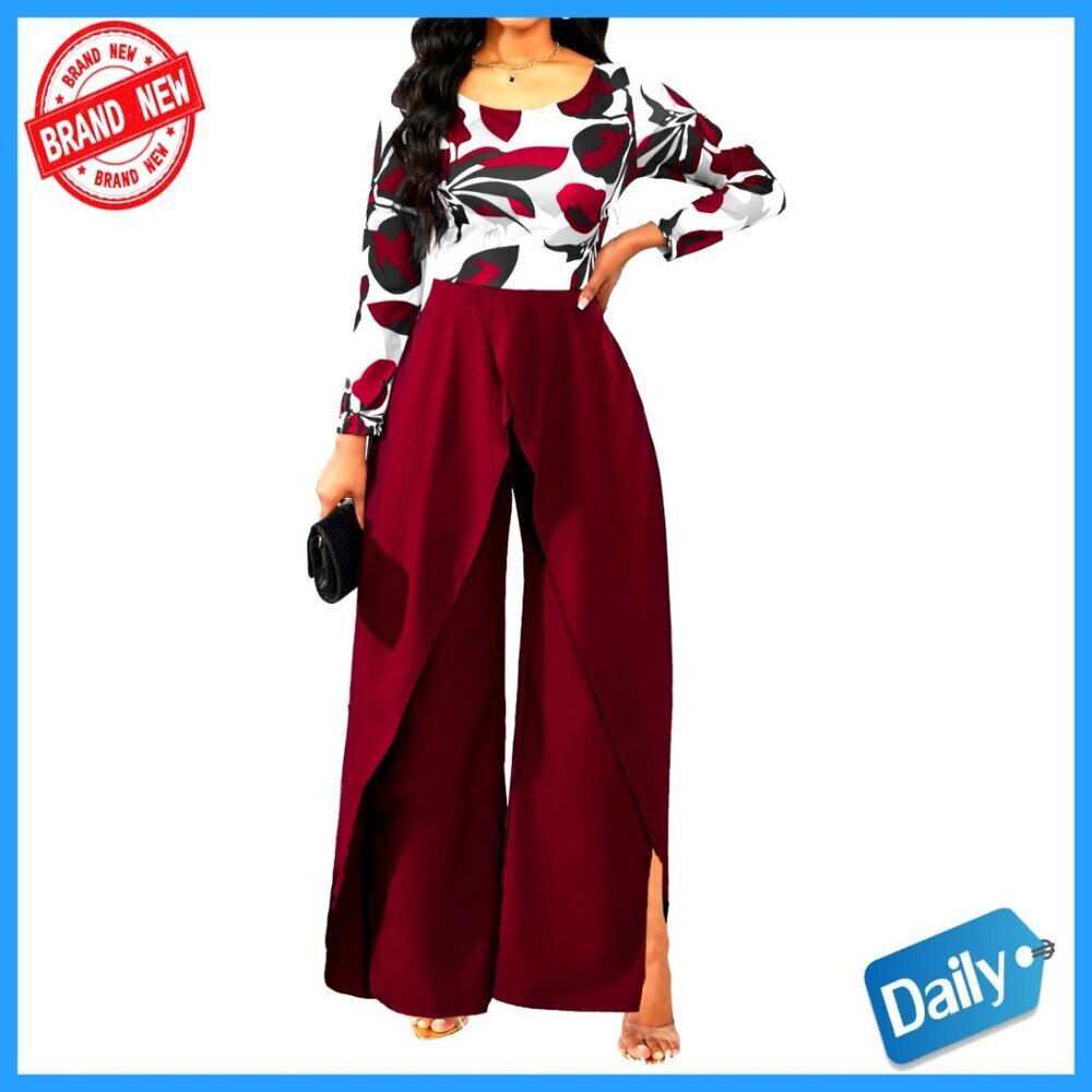 Floral Jumpsuit Elegant Scoop Neck Long Sleeve Cocktail Party Romper Chic